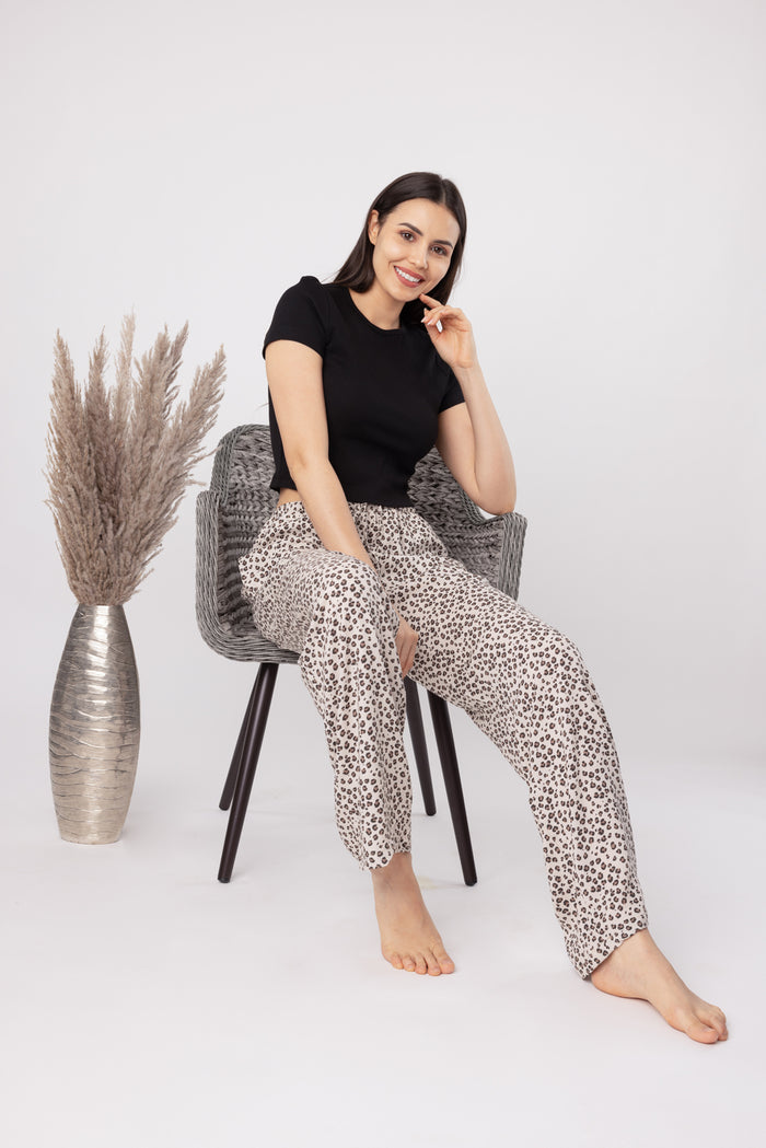 Leopard Print Tan Cotton Blend Women's Pajama