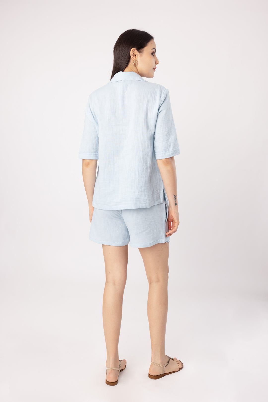 Iris Blue Double Cloth Women's Shorts Set