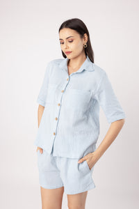 Iris Blue Double Cloth Women's Shorts Set