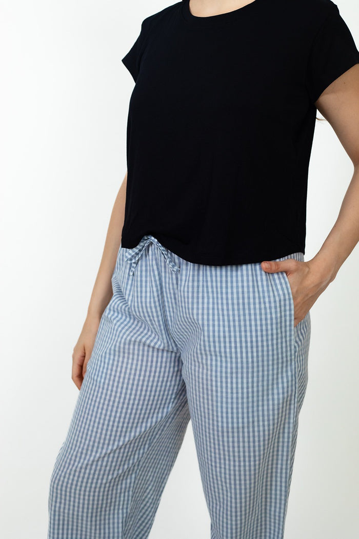 Grey Gingham Lightweight Cotton Women's Pajama