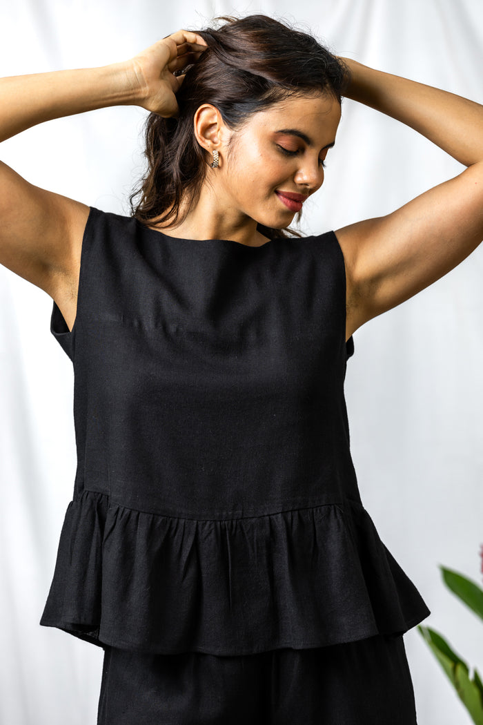 Ella Black Linen Women's Lounge Top