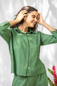Masai Classic Green Linen Women's Lounge Shirt