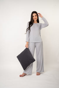 Chloe Grey Stripe Cotton Knitted Women's Pajama Set