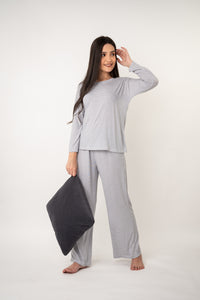 Chloe Grey Stripe Cotton Knitted Women's Pajama Set