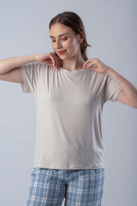 Hazel Cream Knitted Crew Neck Women's T-shirt