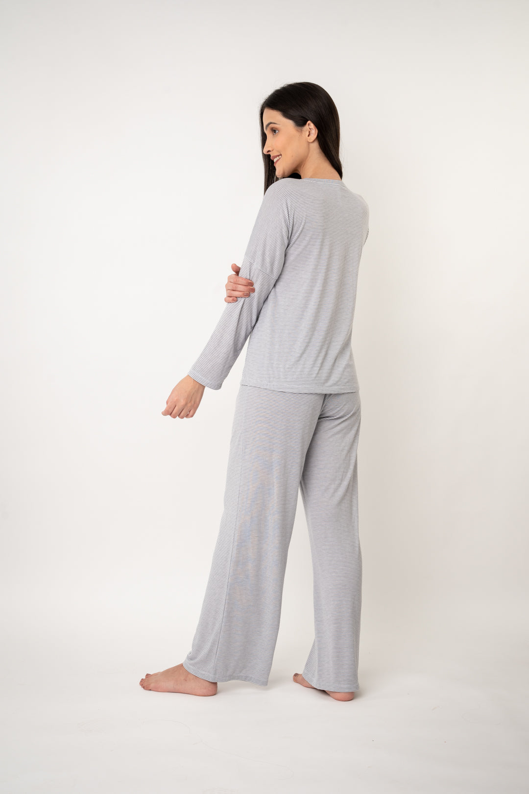 Chloe Grey Stripe Cotton Knitted Women's Pajama Set