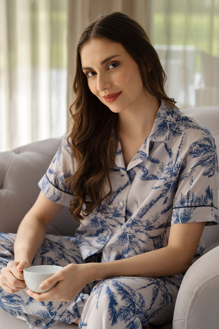 Palm Island Blue Soft Cotton Women's Pajama Set