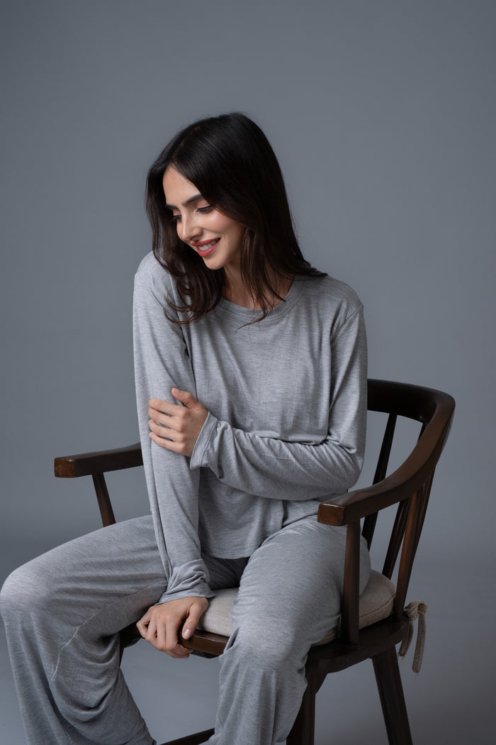 Grey Lucy Butter-Soft Viscose Knit Women's Pajama Set- Full Sleeves