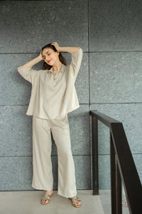 Kai Beige Linen Women's Lounge Top