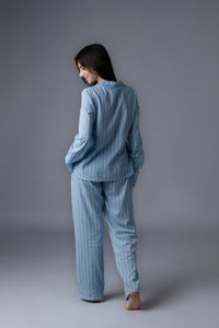 Boyfriend Stripe Cotton Women's Pajama Set - Full Sleeves