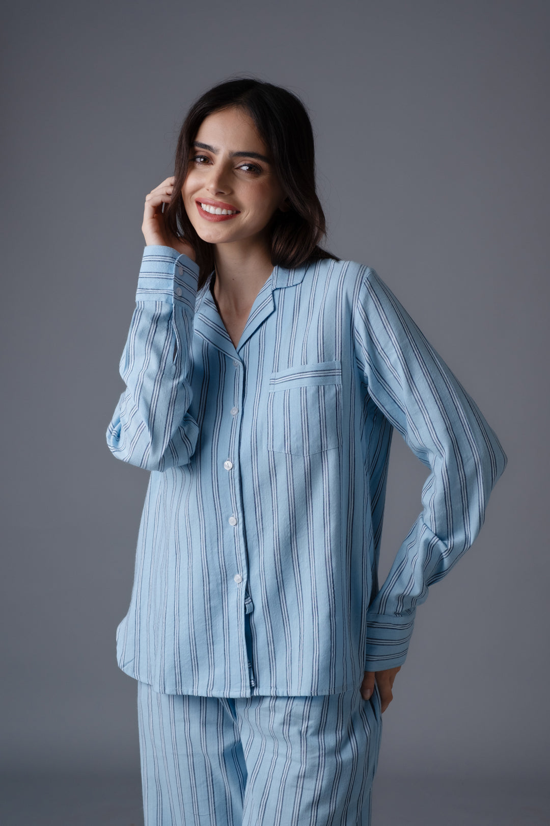 Boyfriend Stripe Cotton Women's Pajama Set - Full Sleeves