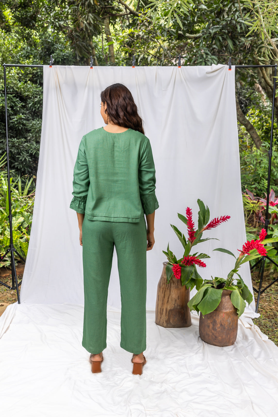 Masai Green Linen Women's Pleated Lounge Pants