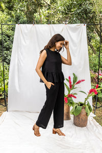 Ella Black Linen Women's Lounge Co-ord Set