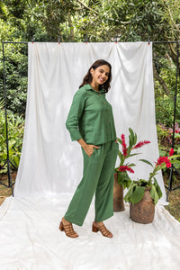 Masai Classic Green Linen Women's Lounge Shirt
