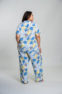 Sunset Island Printed Cotton Blend Women's Curve Pajama Set- Half Sleeves