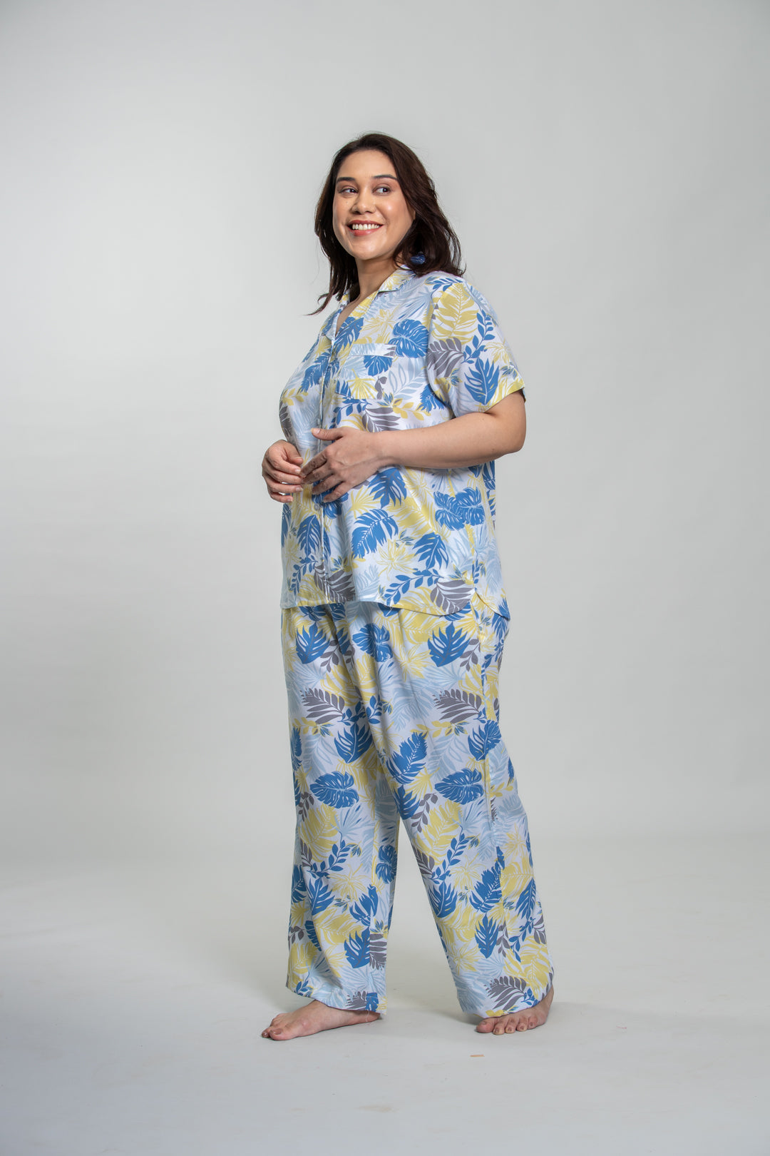 Sunset Island Printed Cotton Blend Women's Curve Pajama Set- Half Sleeves