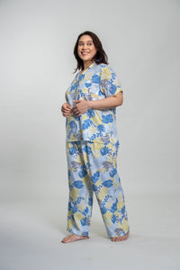 Sunset Island Printed Cotton Blend Women's Curve Pajama Set- Half Sleeves