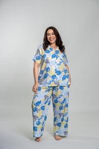 Sunset Island Printed Cotton Blend Women's Curve Pajama Set- Half Sleeves