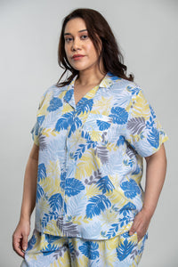 Sunset Island Printed Cotton Blend Women's Curve Pajama Set- Half Sleeves