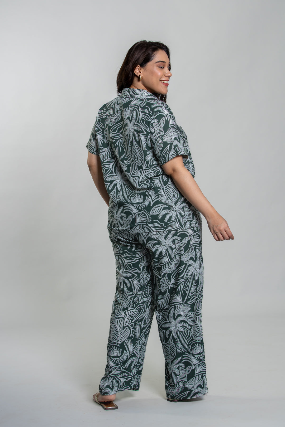 Eden Green Printed Cotton Blend Women's Curve Pajama Set- Half Sleeves