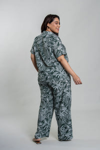 Eden Green Printed Cotton Blend Women's Curve Pajama Set- Half Sleeves