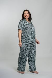 Eden Green Printed Cotton Blend Women's Curve Pajama Set- Half Sleeves