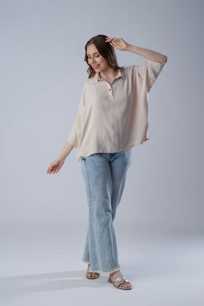 Kai Beige Linen Women's Lounge Top