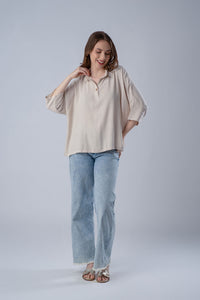 Kai Beige Linen Women's Lounge Top