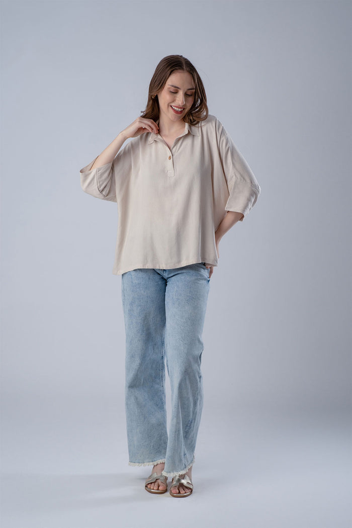 Kai Beige Linen Women's Lounge Top