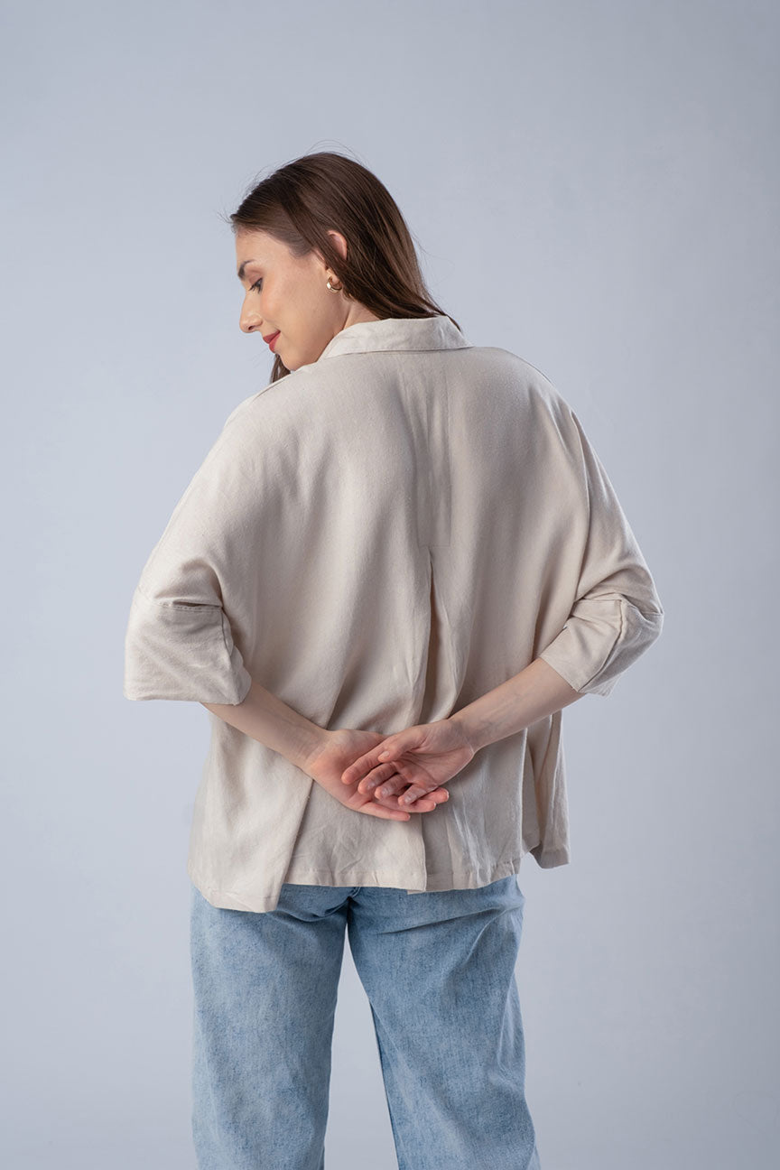 Kai Beige Linen Women's Lounge Top