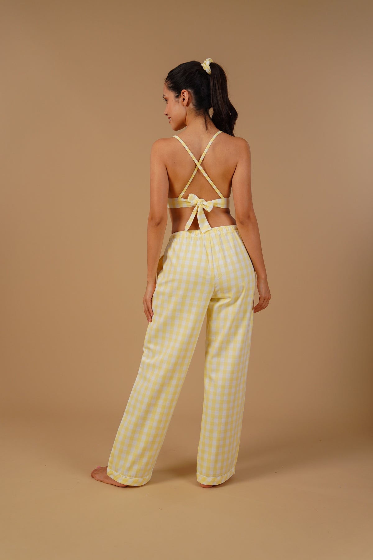 Butter Yellow Checks Cotton Twill Women's Pajama