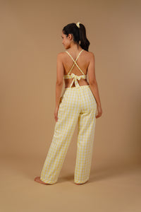 Butter Yellow Checks Cotton Twill Women's Pajama