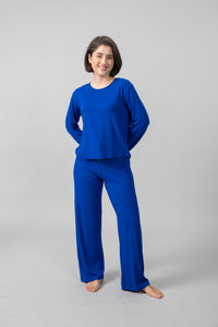 Royal Blue Lucy Butter - Soft Viscose Knit Women's Pajama Set - Full Sleeves