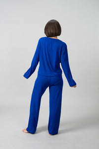 Royal Blue Lucy Butter - Soft Viscose Knit Women's Pajama Set - Full Sleeves