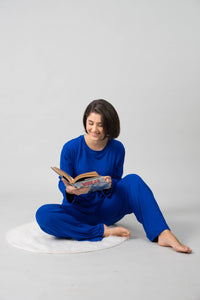 Royal Blue Lucy Butter - Soft Viscose Knit Women's Pajama Set - Full Sleeves