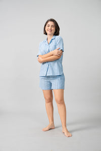 Boyfriend Stripe Cotton Women's Shorts Set- Half Sleeves