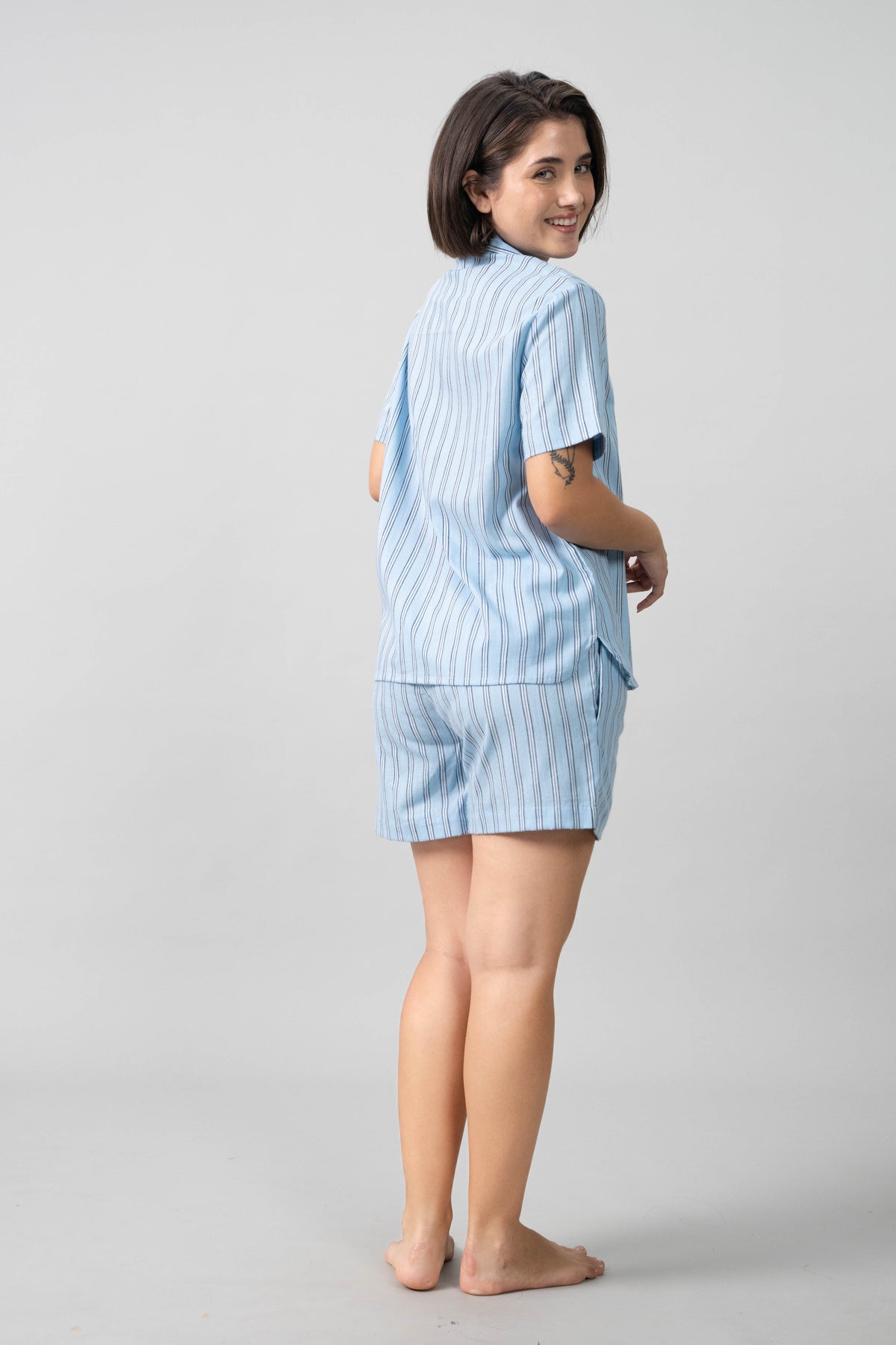 Boyfriend Stripe Cotton Women's Shorts Set- Half Sleeves