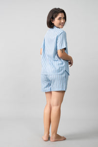 Boyfriend Stripe Cotton Women's Shorts Set- Half Sleeves