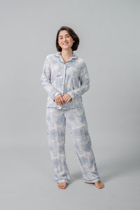 Ivy Blue Floral Cotton Blend Women's Pajama Set- Full Sleeves