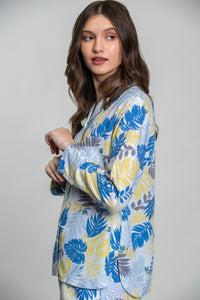Sunset Island Printed Cotton Blend Women's Pajama Set- Full Sleeves