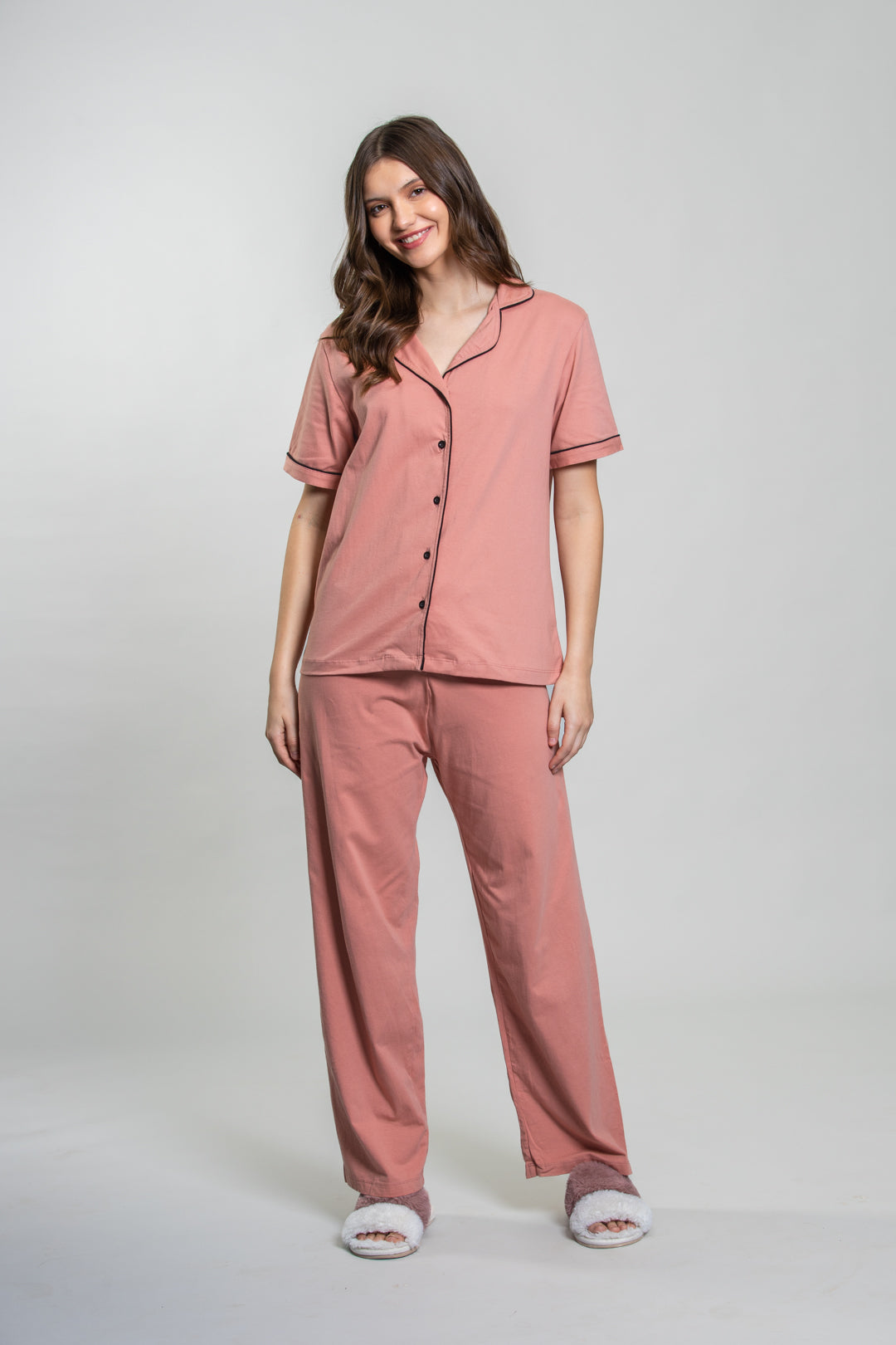 Peach Cotton Knit Women's Pajama Set