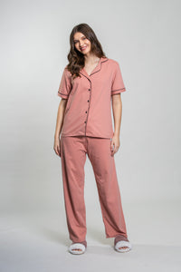 Peach Cotton Knit Women's Pajama Set