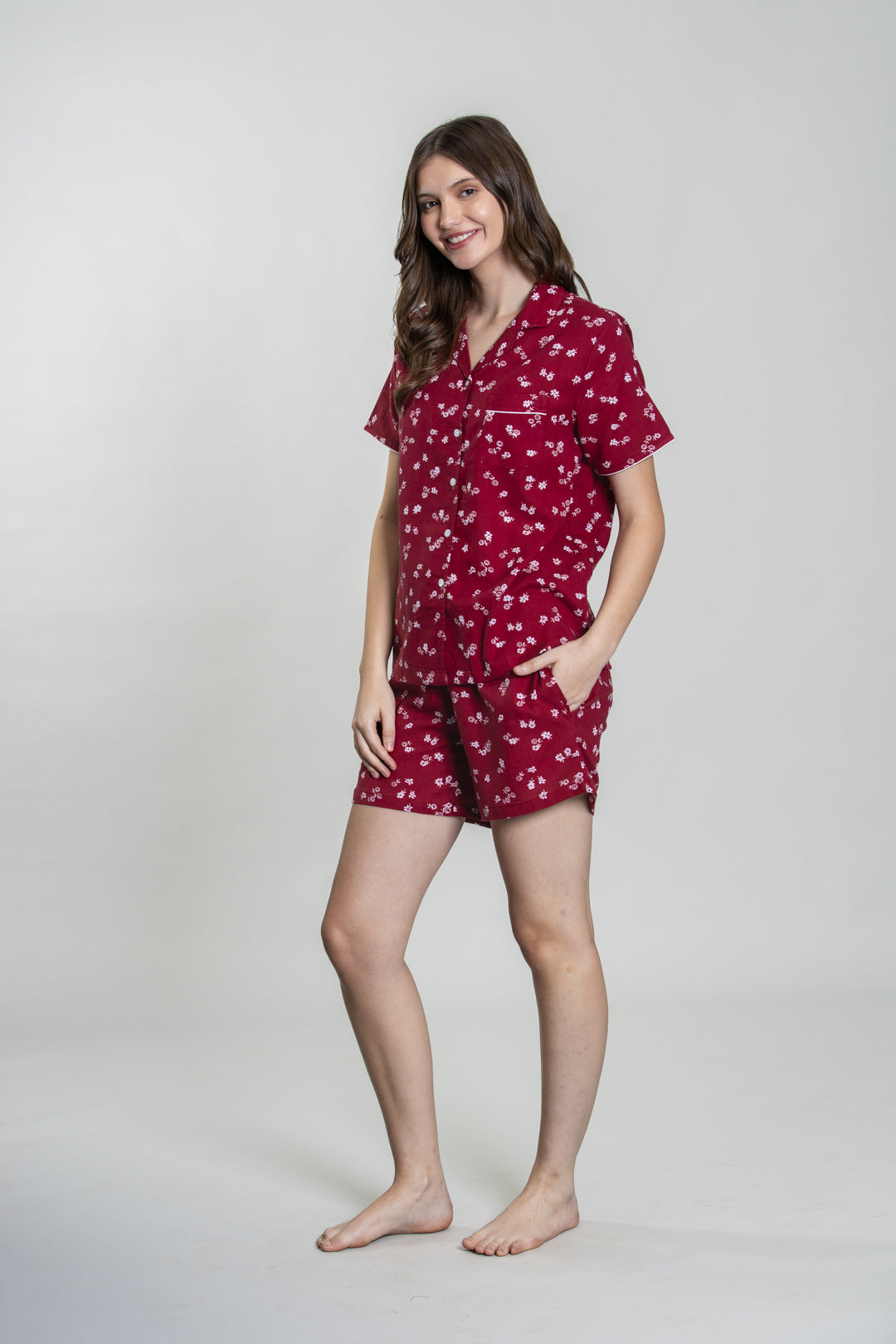 Daphne Ditsy Printed Cotton Blend Women's Shorts Set- Half Sleeves