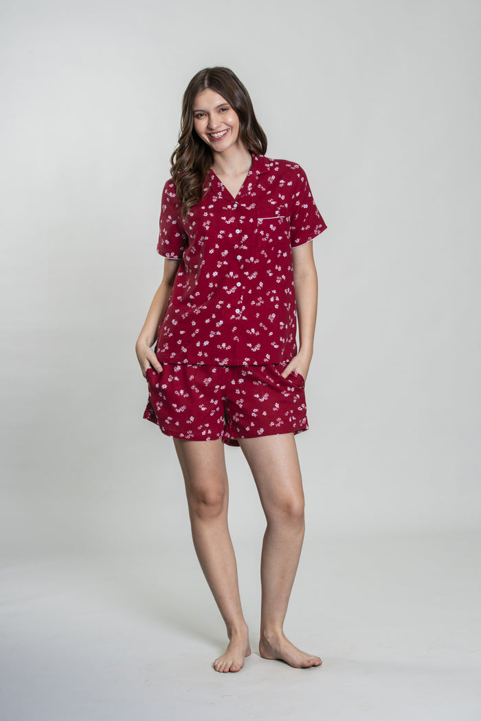 Daphne Ditsy Printed Cotton Blend Women's Shorts Set- Half Sleeves