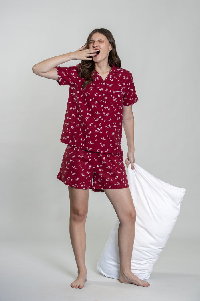 Daphne Ditsy Printed Cotton Blend Women's Shorts Set- Half Sleeves