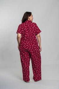Daphne Ditsy Printed Cotton Blend Women's Curve Pajama Set- Half Sleeves