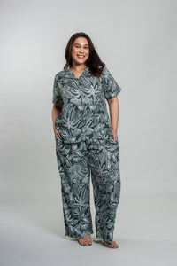 Eden Green Printed Cotton Blend Women's Curve Pajama Set- Half Sleeves