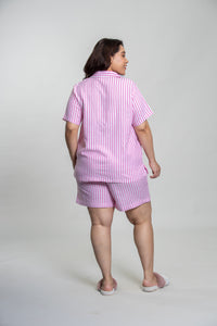 Mila Pink Stripe Cotton Women's Curve Shorts Set