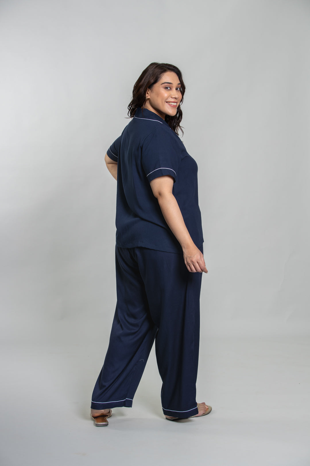 Midnight Navy Emily Soft Cotton Women's Curve Pajama Set - Half Sleeves