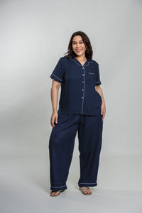 Midnight Navy Emily Soft Cotton Women's Curve Pajama Set - Half Sleeves